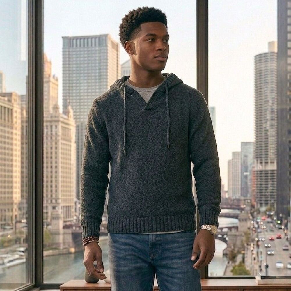 Carbon2Cobalt Mens XXL Charcoal Gray Sweater Hoodie High Tide Pullover Cotton